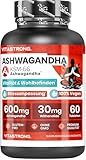 Ashwagandha KSM-66 Vitastrong, Extrakt Withania Somnifera (Indischer Ginseng) mit 30 mg Withanoliden, Reines Ashwagandha Hochdosiert 600mg, 60 Tabletten, 100% Vegan, Ohne Gentechnik, Gluten, Laktose