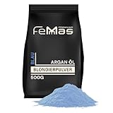 FemMas Blondierpulver blau 500 g I Blondierungspulver mit Plex-Technologie & Arganöl I gleichmäßige Blondierung I ultra stark & staubfrei I Hair Bleach für Aufhellungen bis zu 9 Nuancen