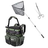 Zite Fishing Angel-Zubehör-Set | Multi-Angel-Koffer-Rucksack | 4 Tackleboxen im Deckel | Teleskop-Kescher gummiert | 2,10m Unterfang-Kescher | 18cm Hakenlöse-Zange