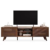 TV Lowboard RIAN mit 2 Schiebetüren für 75' TV Kastanien Farben - TV Kommode aus massivem Kiefernholz, 3 verstellbare Einlegeböden, TV Sideboard