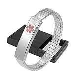 YINOX Medizinisches Notfall-Armband, elastischer Edelstahl, personalisierbar (Details im Lift-up-Bereich, individuelle medizinische Karte + Streifen gratis), 19 cm