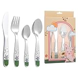 Kinderbesteck, Regerly Kinderbesteck 4 Stück Aus Edelstahl Kinder Besteckset Kinder-Besteck-Set Kindergeschirr Geprägtes Kindergeschirr Ab 3 Jahre für Junge Und Mädchen