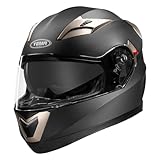 Motorradhelm Klapphelm Integralhelm Fullface Helm - Yema YM-925 Rollerhelm Sturzhelm mit Doppelvisier Sonnenblende ECE für Damen Herren Erwachsene-Schwarz Matt-M