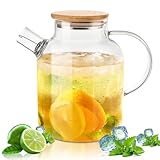Glaskaraffe Mit Deckel 1,8l Holzdeckel Karaffe Glas Mit Deckel Glaskanne KäLtebestäNdiges Und HitzebestäNdige ExplosionsgeschüTzte Borosilikatglas Glastopf Geeignet Für Tee Dufttee Und FruchtgeträNke