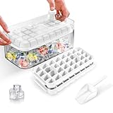 Eiswürfelform mit Deckel und Behälter, Eiswürfelbehälter mit 64 Stück Eiswürfel, einfaches Drücken, um das Eis zu lösen, Kühlen von Whiskey, Cocktail, Kaffee, 2 Schalen, 1 Eiskübel und Schaufel