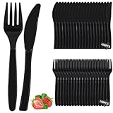Plastikbesteck, 200 Stück Plastikbesteck Set, Party Besteck Plastik 100 Plastikmesser & 100 Gabeln Wiederverwendbaren Plastikbesteck für Familienfeiern Outdoor Dinner(schwarz)