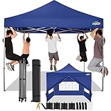 COBIZI Pavillon 3x3 Wasserdicht Stabil Winterfest mit Seitenwand u Sandsack,Popup Faltpavillon Partyzelt,Sonnenschutz Gartenpavillon für Strand Hochzeit Camping mit Tasche mit Rollen(3mal3 Dunkelblau)