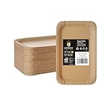 DOMMOS Einweg-Pappteller, 50 Stück, 13x20 cm Braun, Kraftpapier-Teller, für Grillabende, Wanderungen, Taufen, Partys, Geburtstage, Pappteller Rechteckiger