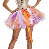 Damen Tutu Rock Kurz Tüllrock Vintage Petticoat Minirock Mädchen Ballet Tanzkleid Falten Rock Cosplay Karneval Party Tanzen Bunt Pettiskirt (White Orange-B, M)