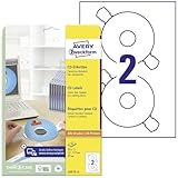 AVERY Zweckform L6015-25 selbstklebende CD-Etiketten inkl. Zentrierhilfe (50 blickdichte CD-Aufkleber, Ø 117mm auf A4, ClassicSize, bedruckbare Klebeetiketten für alle A4-Drucker) 25 Blatt, weiß