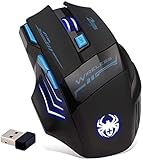 zelotes Kabellose Maus, 2400 DPI, 7 Tasten, 2,4 G Computermaus, USB-LED, kabellose Gaming-Maus für Laptop, ergonomische Maus für PC, Mac, Schwarz