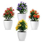 Urker 4 Stück Kunstblumen im Topf, Künstliche Blumen im Topf, Künstliche Pflanzen Wie Echt, Kunstpflanze Klein 15cm, für Büro Haus Balkon Badezimmer Küchen