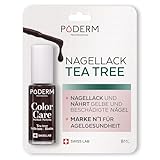 PODERM - Nagellack TEA TREE FÜR NAGELPILZ - GELBE/BESCHÄDIGTE NÄGEL BEHANDELN - Lackpflege verhindert und behandelt Mykose - 2 IN 1 PFLEGE - EINZIGARTIGE FORMEL - Hergestellt in der Schweiz