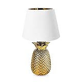 Navaris Tischlampe im Ananas Design - 40cm hoch - Deko Keramik Lampe für Nachttisch oder Beistelltisch - Dekolampe mit E27 Gewinde in Gold-Weiß