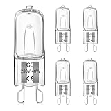 Liuyife G9 40W Halogen Backofenlampe, Warmweiß Dimmbar 230V 2700K 520LM, Hitzebeständig 300°C Geeignet für Backofenlampen, Mikrowellenherde, Tischlampen, 5 Stück