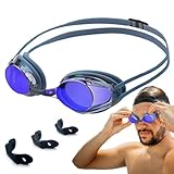 Verschreibungspflichtige Schwimmbrillen,Wettkampf-Schwimmbrillen,HD-verspiegelte, beschlagfreie Schwimmbrille für Erwachsene - Bequemer Dual-Riemen, wasserdichte -Renn-Polycarbonat-Linse für