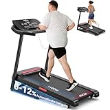 THERUN Laufband Klappbar für Zuhause mit 12 Steigungsstufen, 3.0 PS bis 14 kmh, Laufband Walking Pad mit Automatische Neigung, Rot-LED&Pulssensoren