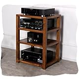 HiFi-Regal aus Massivholz mit 4 Etagen, Eck-Medien-Aufbewahrungsschrank, bodenstehender Stereo-Ständer für Theateraufnahmen, Walnussholz, Audio-Regal mit AV-Schrank und Stereo-Regalen