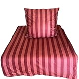 Hochwertige Flanell Bettwäsche Streifen Rot 2tlg.4tlg. Diverse Größen Set 2tlg, Bettgröße 155x220cm/ 40x80cm