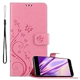 Cadorabo Hülle kompatibel mit Huawei P10 Blumen Design aus Premium Kunst Leder Flip Klappbare Stoßfeste Magnetische [Standfunktion] [Kartenfächern] Cover Hülle für Huawei P10 Tasche in Rosa