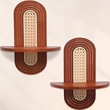 Hongsane Schweberegale für die Wand, Boho-Rattan-Regal, 2er-Set, einzigartiges kleines dekoratives Regal, Wandmontage, Naturholzregale für Wohnzimmer, Schlafzimmer, Kinderzimmer (Walnuss)
