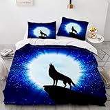 Asdfed Erwachsene Bettbezüge 220x240cm Wolf 3D Druck Mikrofaser Bettwäsche Set Zimmer Dekor 3 Teilig Tier Mit Reißverschluss und 2 Kissenbezug 80X80cm