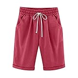 Knielange Shorts für Damen, Übergröße, einfarbig, Kordelzug, elastische Taille, Bermuda-Shorts, Sommer, lässig, weich, gerades Bein, Hose mit Taschen, Urlaubszubehör, 51, M