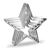 Prasacco 5 Stück Ausstechformen Set, Edelstahl Stern Ausstechformen 5 Verschiedene Größen DIY-Backwerkzeuge für Zuhaus, Bäckerei, Konditorei, Weihnachten, Urlaub, Geburtstag, Party (Silber)