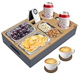 Mauepersu Couchbar, Sofatablett, Couch Bar mit Snackschalen aus Edelstahl, Couch Tablett, Sofaablage für Wohnzimmer, Schlafzimmer, Garten, Camping