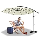 SAILUN Aluminium Sonnenschirm mit Solar LED Beleuchtung Wasserdicht Sonnenschirm mit Kurbelmechanismus Höhenverstellbar Balkonschirm Gartenschirm Marktschirm UV-Schutz 40+, beige, Ø350cm