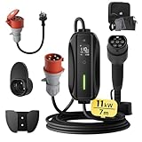 dé Mobile Wallbox/Ladestation 11kW [3-phasig|7m|6-16A] mit Einstellbarer Ladeleistung, Ladekabel CEE 16A auf Typ 2 und EV Ladegerät für Model Y/3, ID.3/4/5, MG4, EX30, e-up, e-tron, Zoe und andere EV
