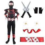 Wizland Ninja Fancy Kleid Kostüm Jungen Ninja Verkleidung für Kinder Halloween Karneval Kostüm 7-9 Jahre