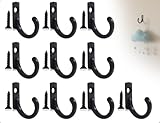 Emezddo 10 Stück Haken,Vintage Wandhaken,Zinklegierung Kleiderhaken,Klein Schlüsselhaken,Garderobenhaken,Einzelhaken,Huthaken mit Schrauben,für Handtücher Bad Schlafzimmer und Küche(Schwarz,24*17 mm)