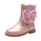 AIchenYW Kinder Stiefel Wärme Gefütterte Halblange Winter Stiefel und Winter Bowknot Nette Kinder Stiefel Frauen Seitenreißverschluss Kinder Prinzessin Stiefel Kinder Winter Outdoor (Pink, 36)