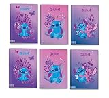 PRESTIGE & DELUXE Packung mit 6 Heften Lilo & Stitch kariert 10 mm - Format A4 21 x 29,7 cm für die Schule + Schlüsselanhänger