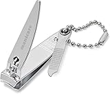 Manicare Nagelknipser, klein, mit Feile und Kette, hochwertiger Edelstahl, präzises Kürzen von Fingernägeln, perfekt für Handtasche oder unterwegs, für Maniküre/Pediküre, 5 cm, 2 mm Schnittbreite