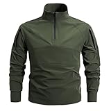 Modeewel Combat Shirt Herren Langarm Sweatshirts Jagd Camping Paintball Trainingsshirts Airsoft Army Uniform Mit 1/4 Reißverschluss Taktische Hemd Tactical Shirts Militär Tarnung Jacke