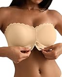 SHARICCA BH Ohne Träger Damen - Mit Verschluss Vorne Trägerloser BHS Bequem Rutschfestes Nahtlose Bandeau Top Mit Transparenten Trägern(Beige-1P02-L)