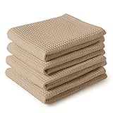 Encasa Homes Geschirrtücher X-Large 70x45 cm (4er-Set) Hochsaugfähiges Waffeltuch-Teathandtuch Antibakterielles Finish für die Reinigung und schnelle Trocknung von Tellern, Baumwolle - Beige