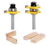 Sinoprotools 2 Teilig Nut- und Federfräser Set, Oberfräser Set 8mm Schaft für Elektro Oberfräsen,Nutfräser mit 2 Lager,Holz Fräser für Holzschneider Werkzeug und DIY