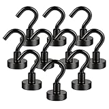 10 Stück Magnethaken Extra Stark, Schwarz Neodym Magnethaken, Super Starke Magnete mit Haken, Magnetischer Haken für Küche Badezimmer Schlafzimmer Garage Schließfächer Schlüsselhalter