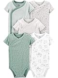 Simple Joys by Carter's Unisex-Baby Neutral Short-Sleeve Bodysuit Hemd, Grau Waldtiere/Grün/Hellgrau Meliert/Minzgrün Streifen/Weiß Lama, 0 Monate (5er Pack)