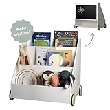 Kleinling® Bücherregal für Kinder | Kinderregal aus Holz Weiß [integrierte Kreidetafel] Regal Kinderzimmer Möbel, Spielzeugregal für Leseecke | Kuschelecke. Aufbewahrung Baby Bücher