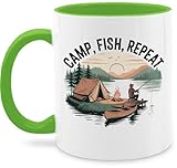 Tasse Tassen 325ml - Camp Fish Repeat I Camping Geschenk Angler I Angelgeschenk Männer I Camper Geschenkideen Angeln I Outdoorfans I Fischen - 325 ml - Hellgrün