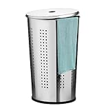 Ribelli Wäschebox Wäschekorb 50 Liter Wäschetonne H58cm, Edelstahl Tonne mit Deckel und Luftlöchern, auch als Wäschesammler oder Wäschesortierer geeignet, 35x35x58 cm silber