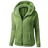 Generisch Fleecejacke Damen Mit Kapuze Langarm Teddy-Fell Jacke mit Kängruhtaschen Slim Fit Plüschjacke Full Zip Sweatshirt Hoodie Einfarbig Kuscheljacke Frauen Flauschig Kapuzenpullover Wintermantel