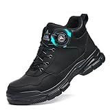 AOACOEBN Sicherheitsstiefel Herren Damen Sicherheitsschuhe Leicht Wasserdicht Arbeitsschuhe rutschfest Hoch Stahlkappenschuhe Arbeitsstiefel mit Drehverschluss，Schwarz，42 EU