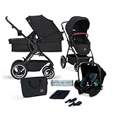 Kinderkraft B-TOUR Kombikinderwagenset 3 in 1 komplettset, Kinderwagen bis 22 kg mit Kindersitz I-SIZE 40-75 cm, großen XL-Sitz, wasserdichtes Verdeck mit UPF50+ Filter, Schwarz