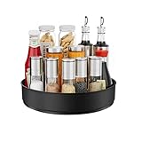 Lazy Susan Drehteller,Drehbares Gewürzregal,360 Grad Rotierender Gewürzrega für Küche Speisekammer Schrank Schrank Tisch Arbeitsplatte, Edelstahl, 25 * 25 * 5.8 cm, Schwarz