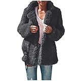 Hkdjaess Fleecejacke für Damen, Winter, Pilou, dick, Hoodie, Kurzmantel, einfarbig, Langarm, Reißverschluss, locker, winddicht, 001_Dark Gray, 46